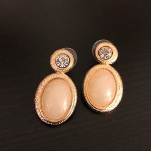 Vintage Gold & Rose Earrings with Rhinestone